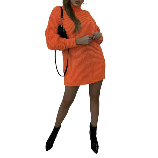 Damen Grobstrickpullover mit hohem Kragen und lässigem Schnitt Fudus