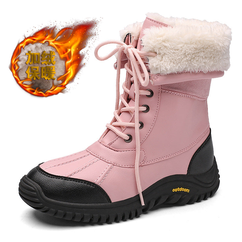 Damen isolierte Winterstiefel mit modischem Kunstfellkragen und rutschfester Sohle Fudus