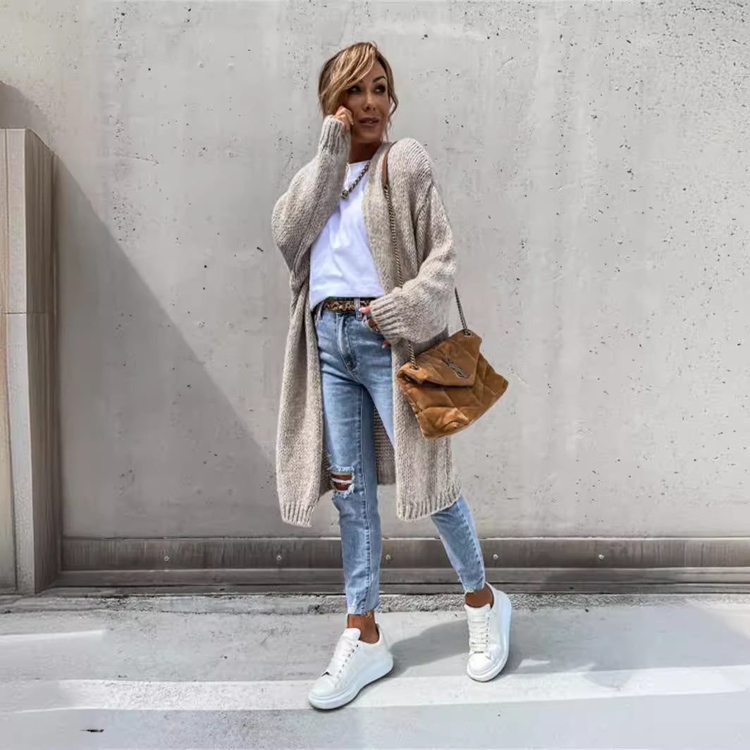 Damen Grobstrickjacke mit offener Front und lässigen Ärmeln Fudus