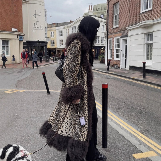 Damen Kunstfellmantel mit Leopardenmuster Fudus