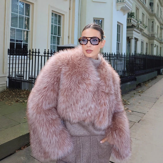 Damen Kunstfelljacke mit voluminösen Ärmeln und modernem Schnitt Fudus