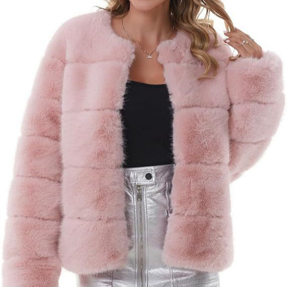 Damen Modischer Kunstfell-Jacke mit strukturiertem Design Fudus