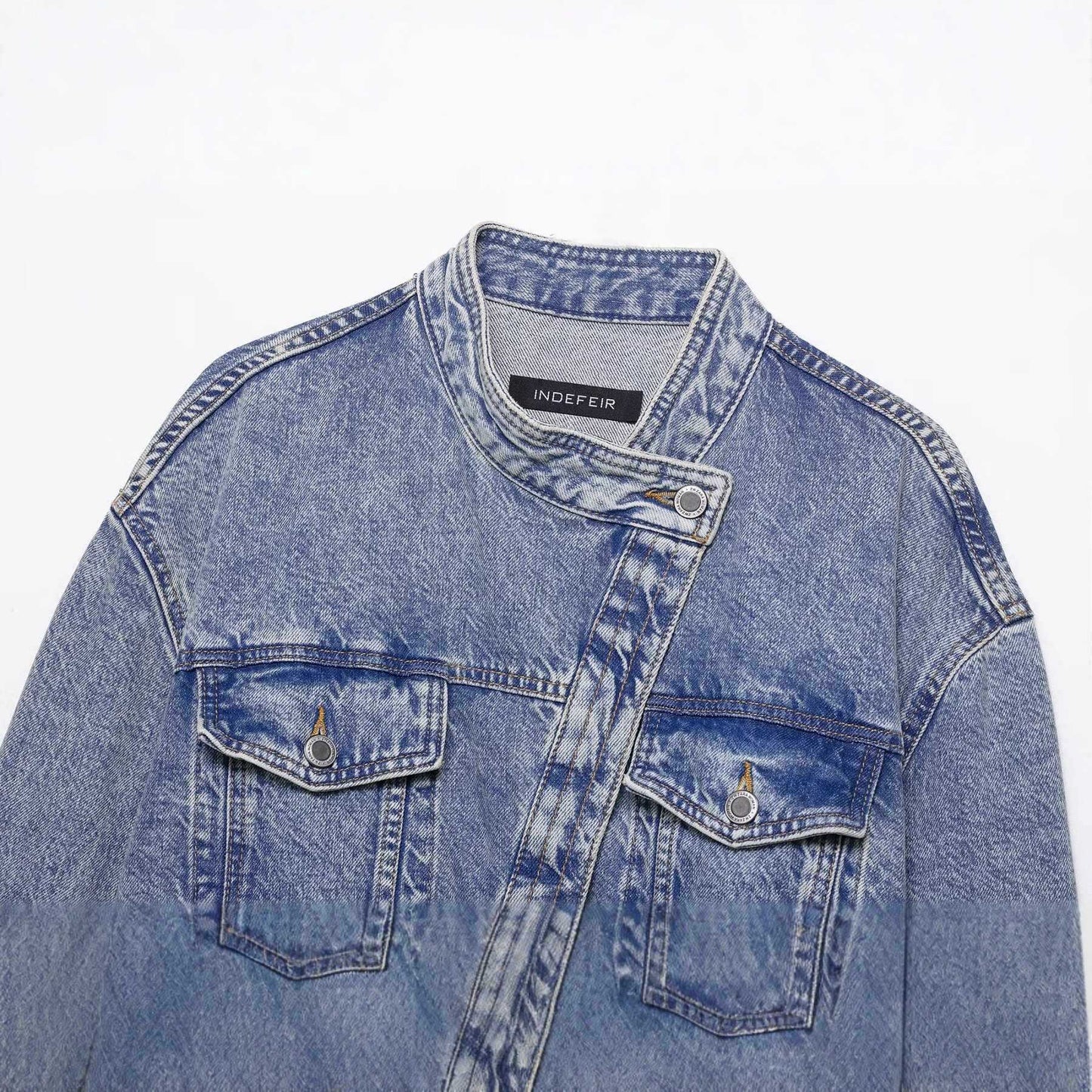 Damen Jeansjacke mit asymmetrischem Schnitt und praktischen Taschen Fudus