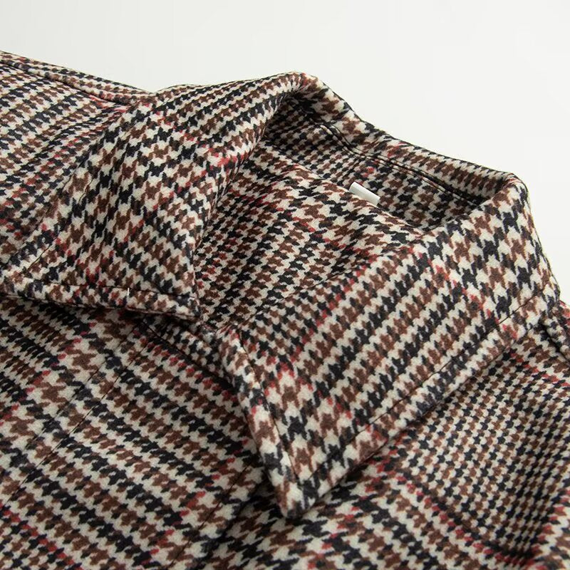 Damen Karierte Übersize-Jacke mit hohen Kragen und elastischem Bund Fudus