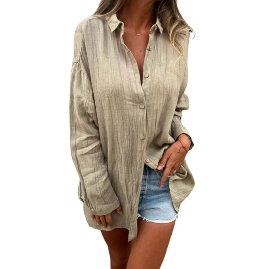 Damen lässige Oversize-Hemdbluse mit Taschen Fudus