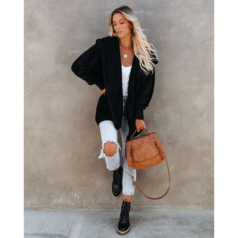 Damen Kuschelige Kapuzenjacke aus weichem Material Fudus