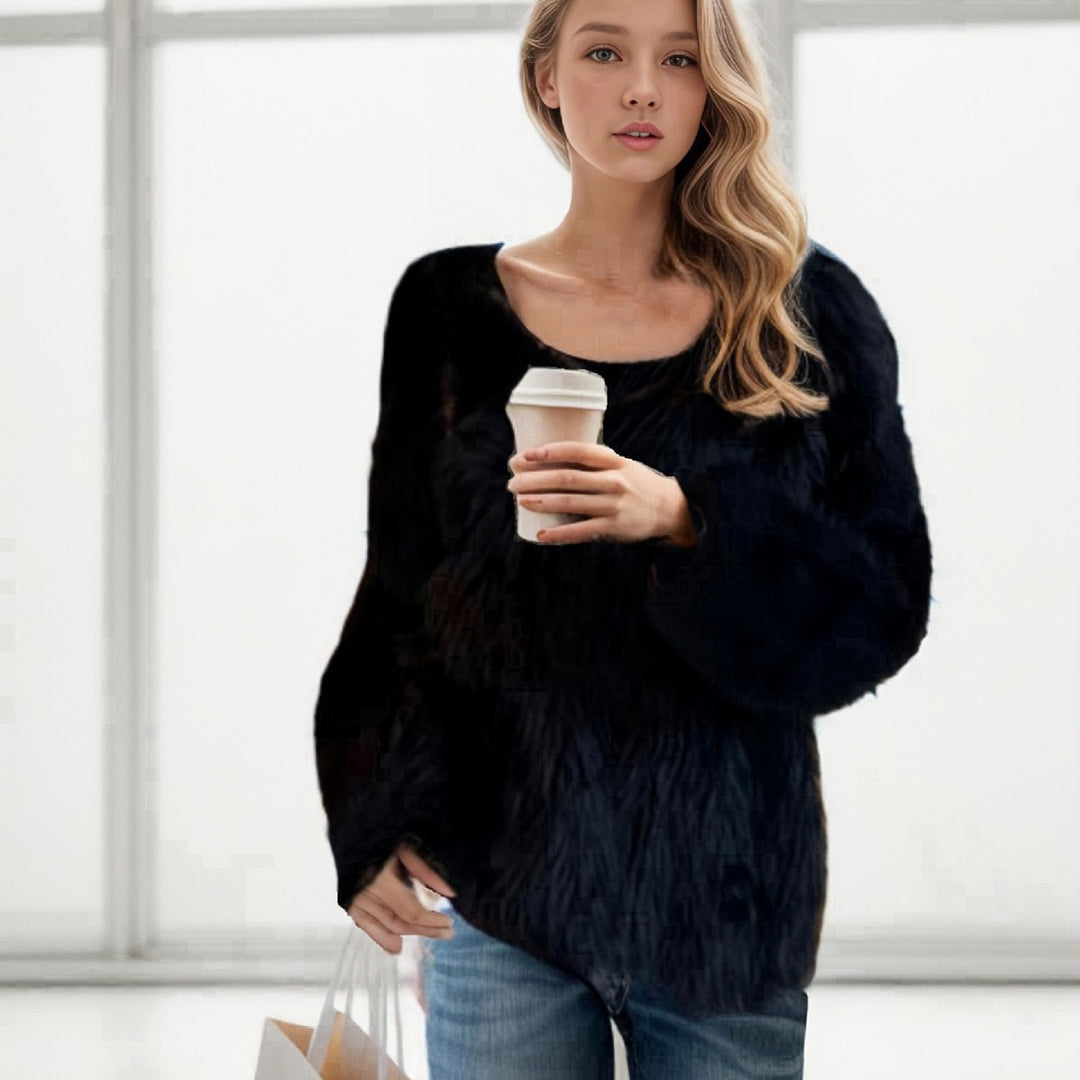 Damen kuscheliger Strickpullover mit luftiger Struktur Fudus