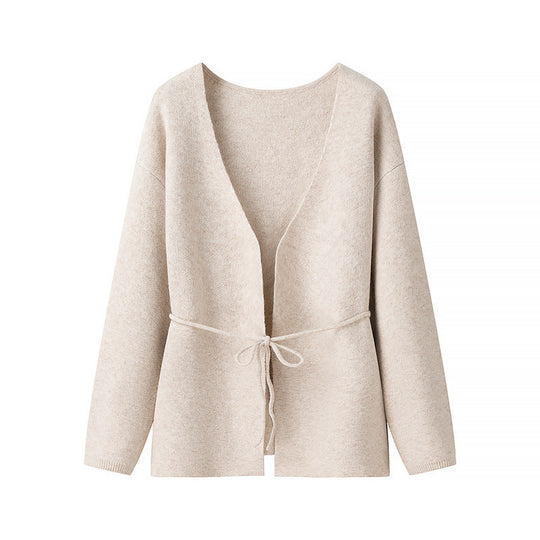 Damen lässige Strickjacke mit Bindegürtel Fudus