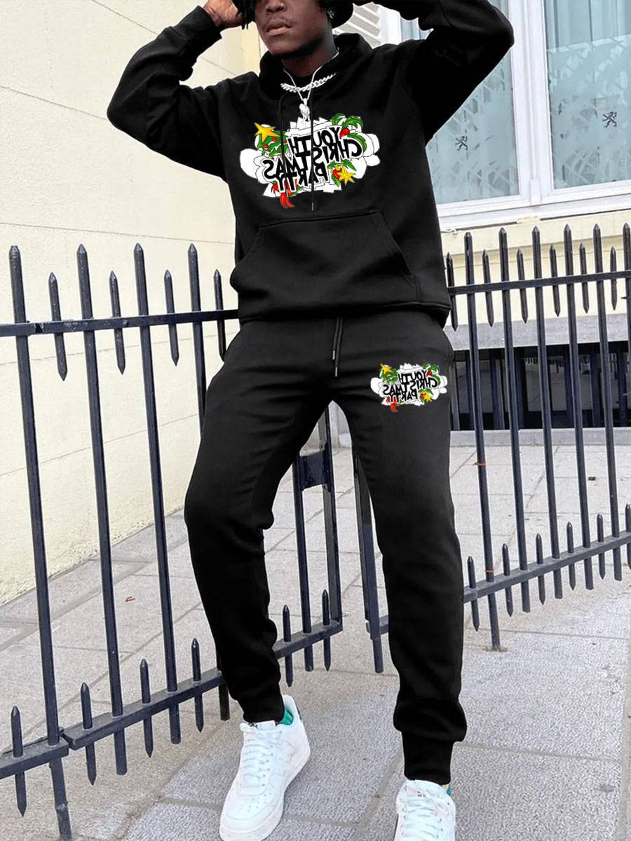 Damen Hoodie und Jogginghose Set mit kreativem Weihnachtsmotiv Fudus