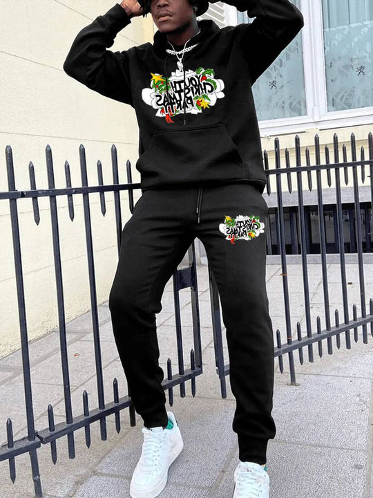 Damen Hoodie und Jogginghose Set mit kreativem Weihnachtsmotiv Fudus