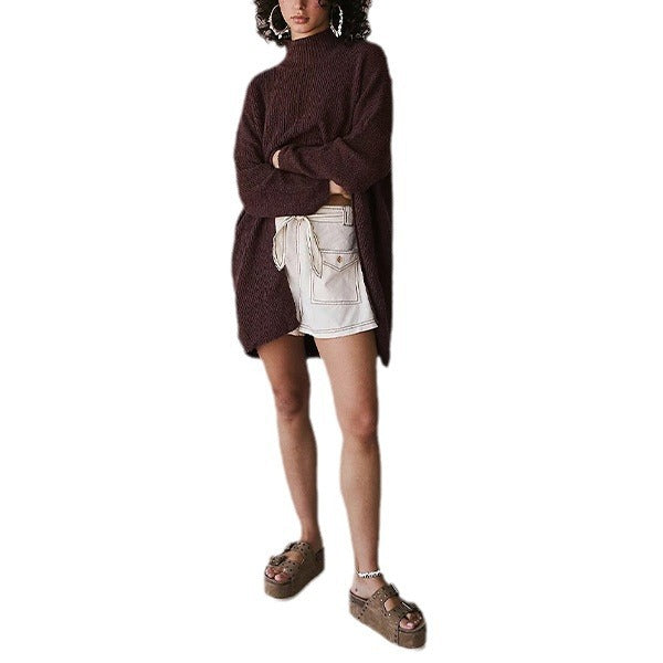 Damen Grobstrickpullover mit seitlichem Schlitz Fudus