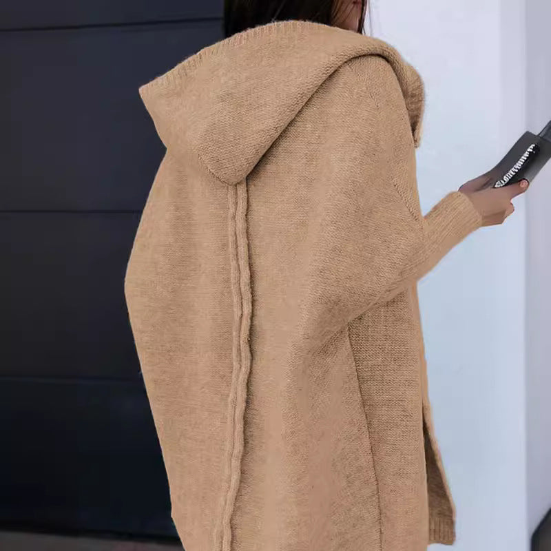 Damen Kapuzenstrickmantel mit seitlichen Schlitzen Fudus