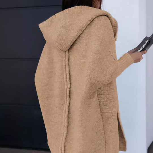 Damen Kapuzenstrickmantel mit seitlichen Schlitzen Fudus
