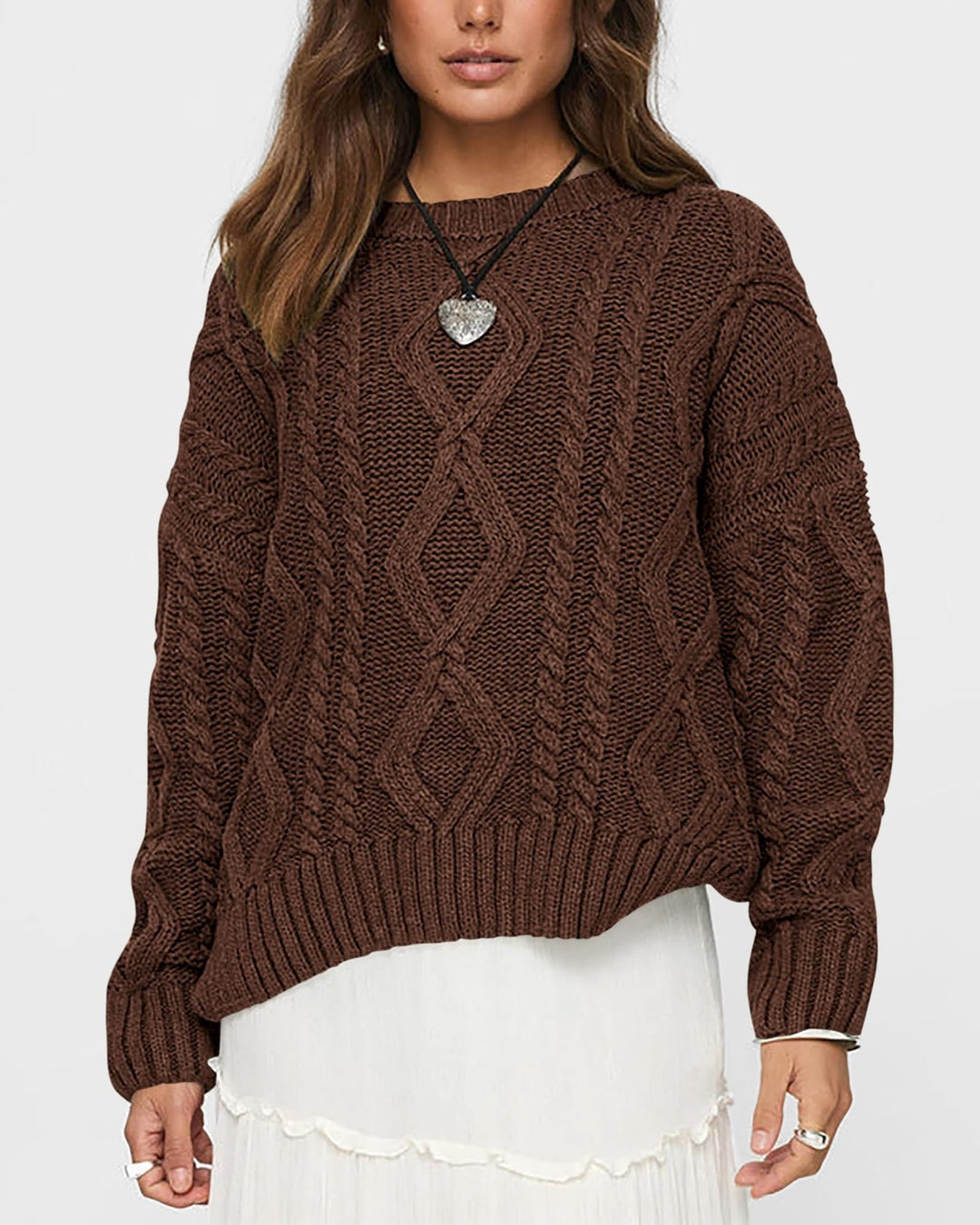 Damen Grobstrickpullover mit Wellenmuster und weitem Schnitt Fudus