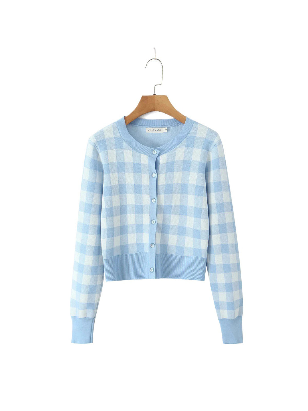 Damen modischer karierten Strickjacke mit Rundhalsausschnitt und Knopfverschluss Fudus