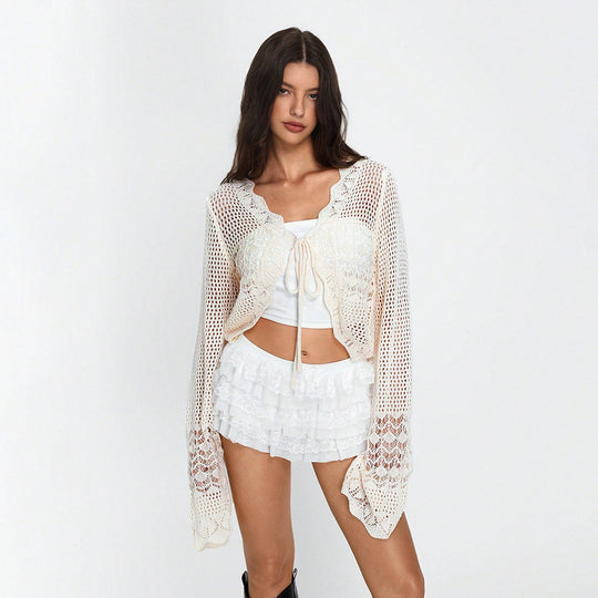 Damen Häkel-Cardigan mit elegantem Schnitt und langen Ärmeln Fudus