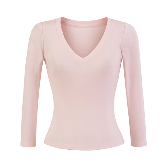 Damen Langärmliges V-Ausschnitt Oberteil Fudus