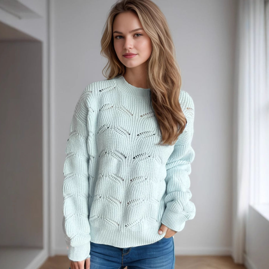 Damen Grobstrickpullover mit romantischem Zopfmuster und weit geschnittenen Ärmeln Fudus