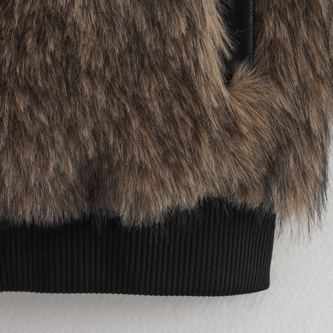 Damen kuschelige Kunstfelljacke mit großem Kragen Fudus