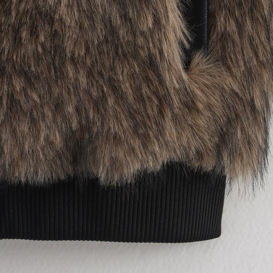 Damen kuschelige Kunstfelljacke mit großem Kragen Fudus