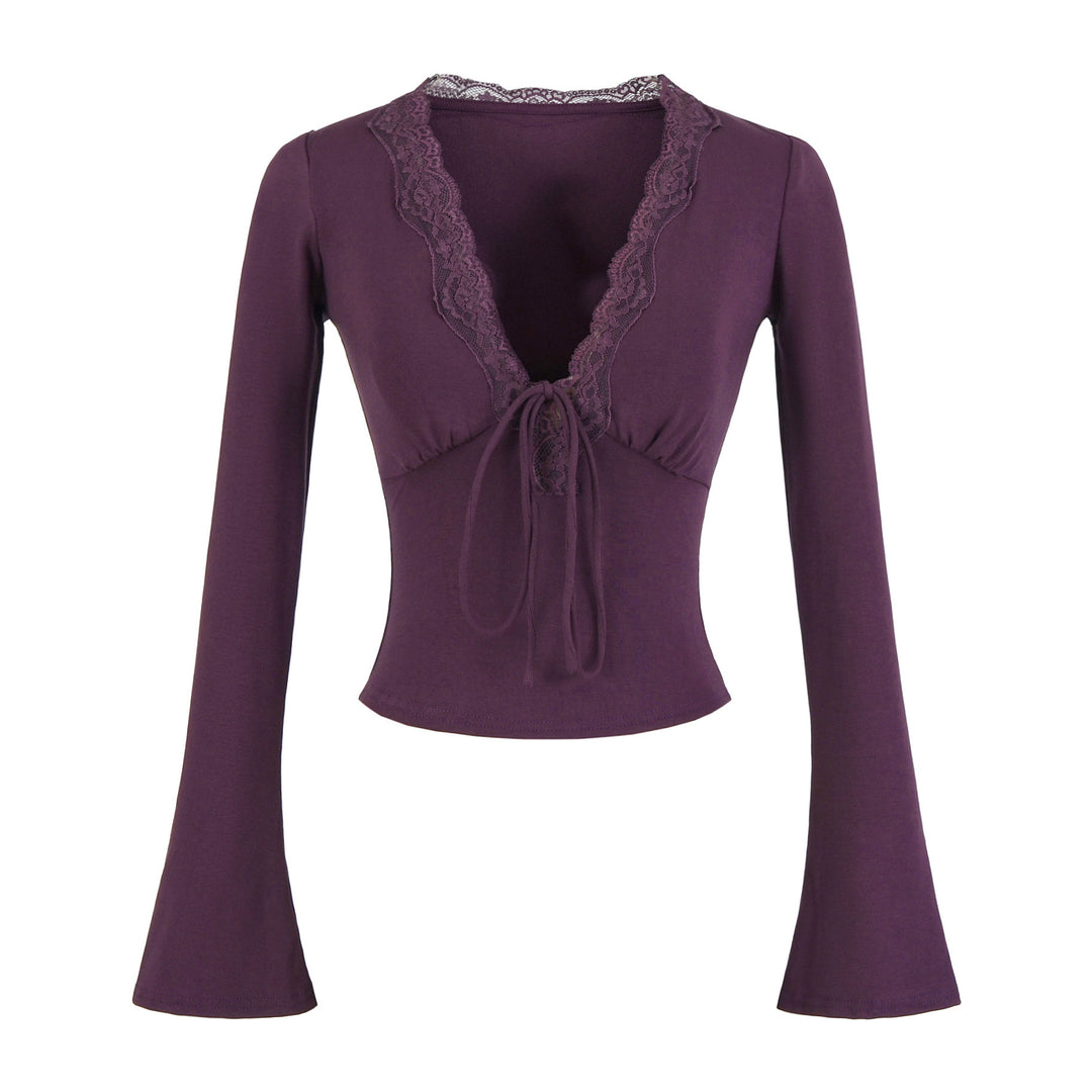 Damen langärmliges Oberteil mit Rüschendetails und eleganter Schnürung Fudus