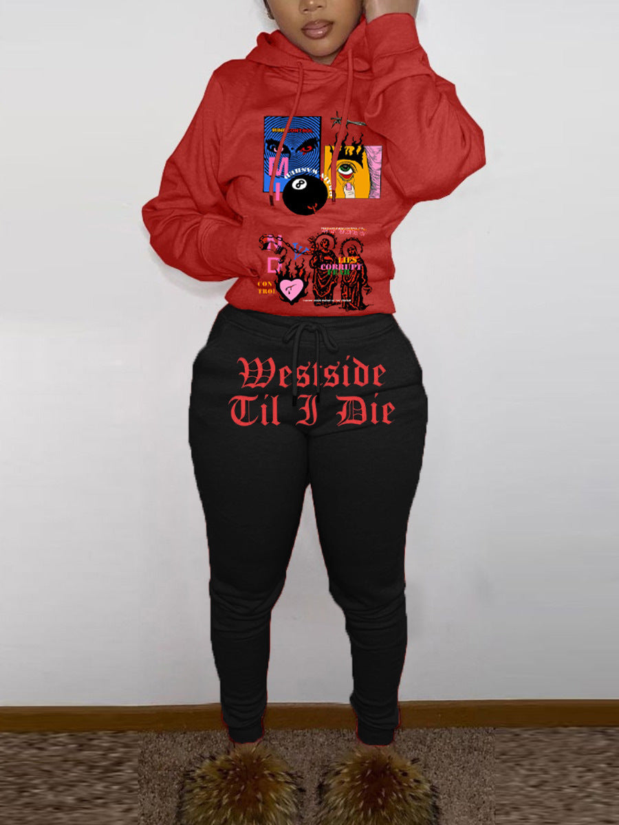 Damen Hoodie und Jogginghose Set mit einzigartigem Grafikinspiration Fudus