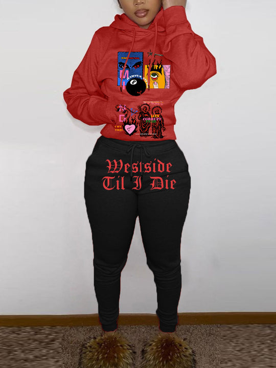 Damen Hoodie und Jogginghose Set mit einzigartigem Grafikinspiration Fudus