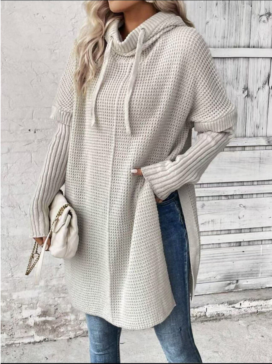 Damen Hoodie-Pullover mit strukturiertem Design und seitlichen Schlitzen Fudus