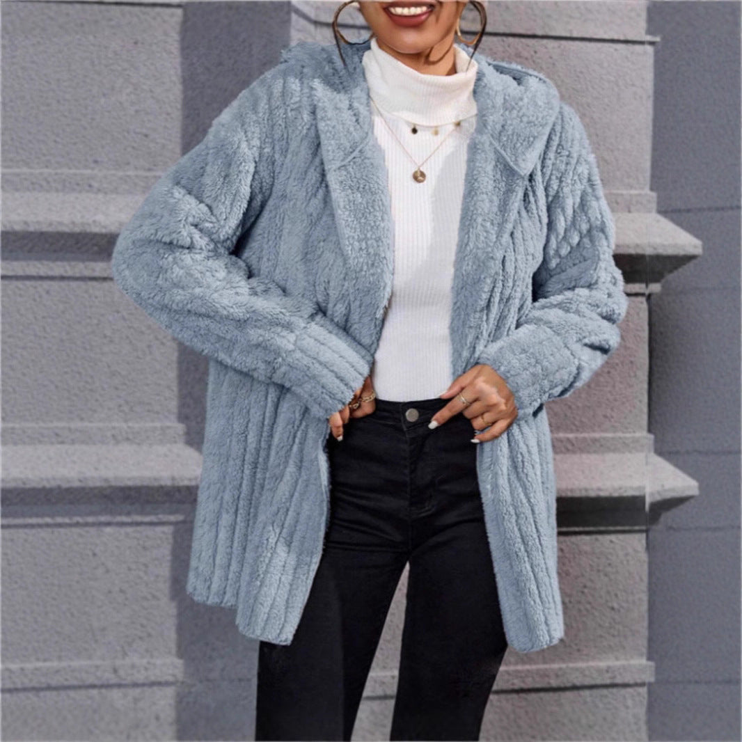 Damen kuschelige Fleecejacke mit Kapuze und strukturiertem Design Fudus