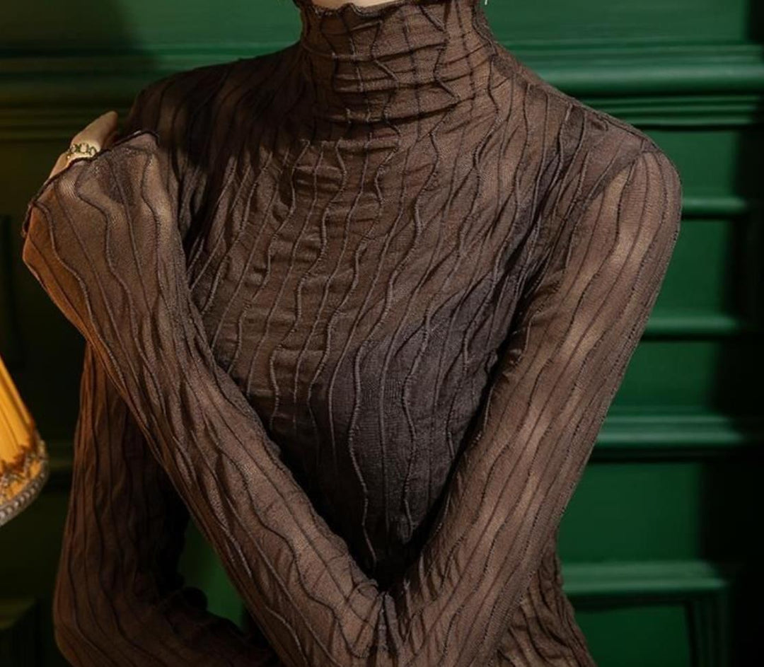 Damen Langarm-Top aus transparentem Material mit wellenförmigem Design Fudus