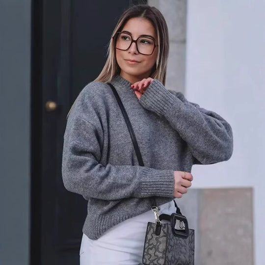 Damen hochwertiger Wollpullover mit klassischem Rundhalsausschnitt Fudus