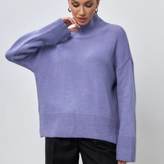 Damen Grobstrickpullover mit hohem Kragen und modernen Ärmeln Fudus
