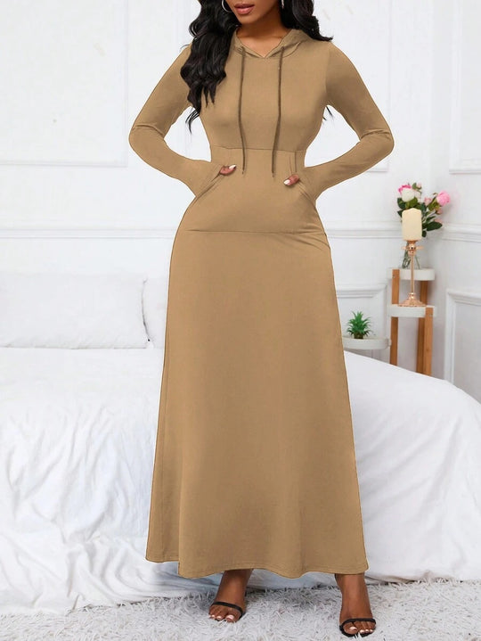 Damen Kapuzenmaxikleid mit praktischem Taschendesign Fudus