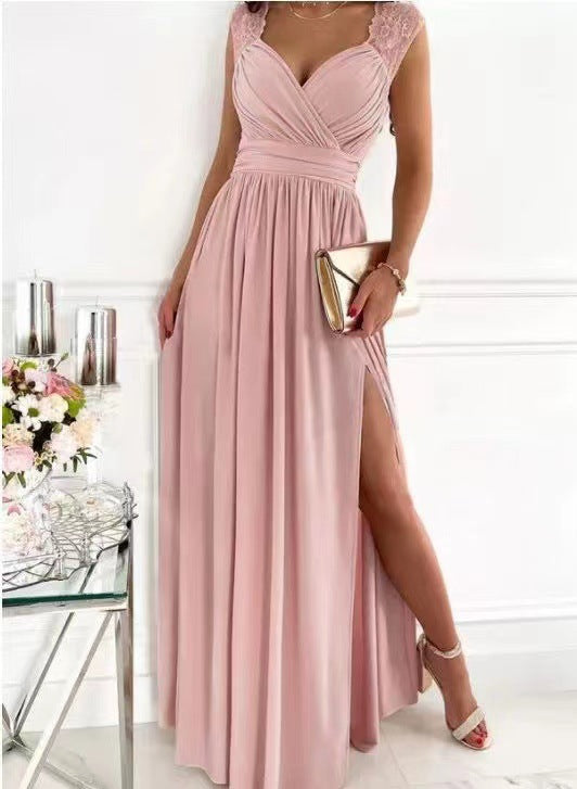 Damen Elegantes Maxikleid mit Spitzenärmeln