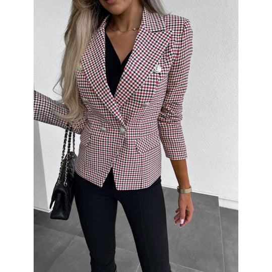 Damen Karierter Blazer im modernen Schnitt mit doppelter Knopfreihe und eleganten Details Fudus