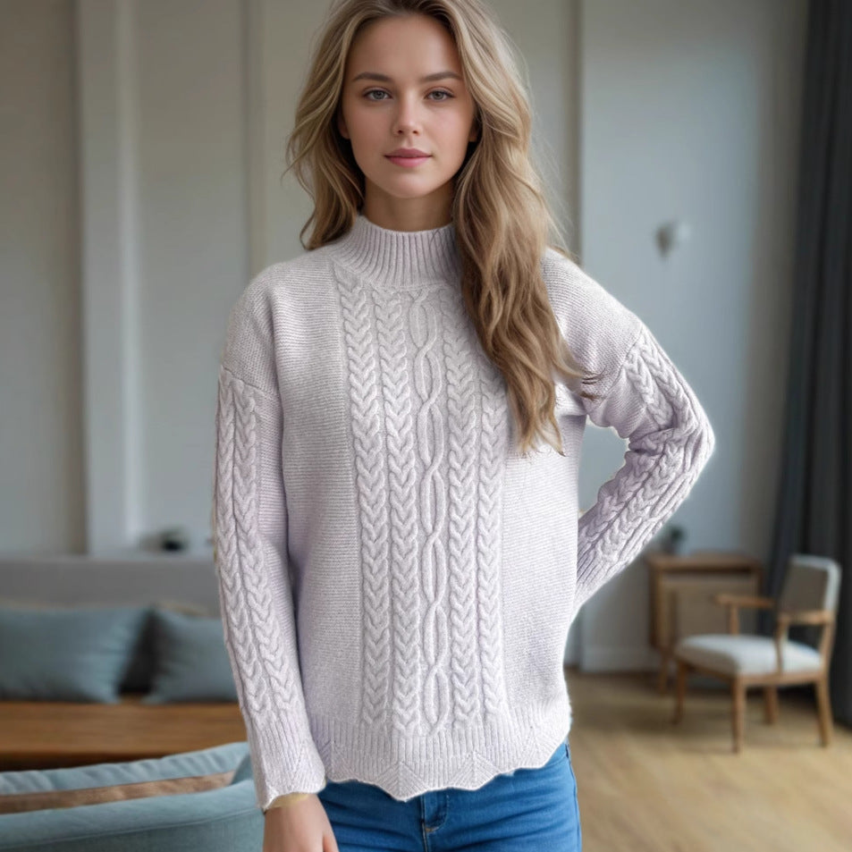 Damen kuscheliger Strickpullover mit modernem Zopfdesign und Rundhalsausschnitt Fudus