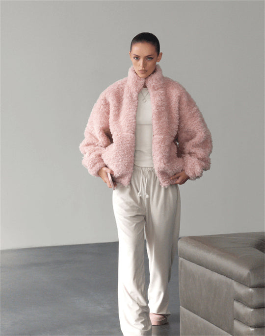 Damen kuschelige Fleecejacke mit hochgeschlossenem Kragen Fudus