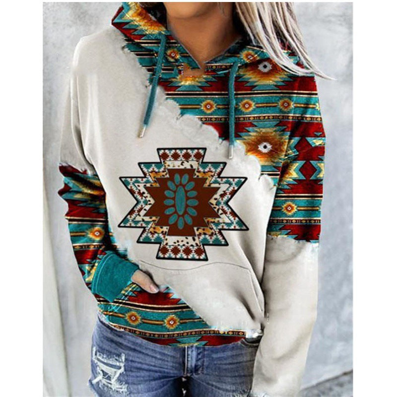 Damen Hoodiekapuzenoberteil im Ethno-Stil Fudus