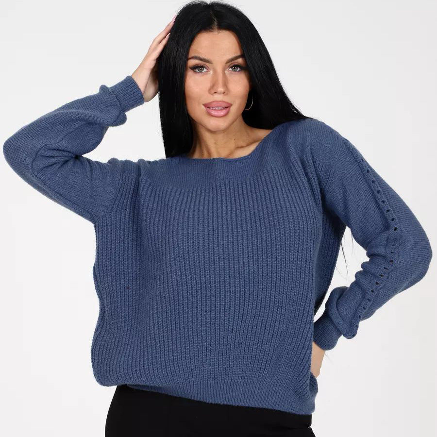 Damen Grobstrickpullover mit eleganten Knopfdetails Fudus
