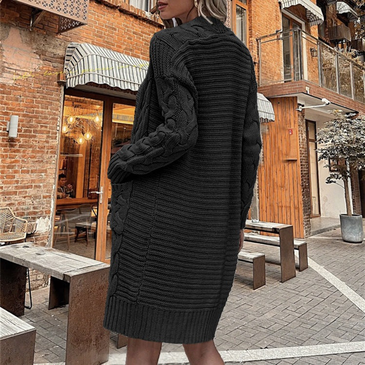 Damen Grobstrickcardigan mit tiefen Taschen und aufwendigem Zopfdesign Fudus