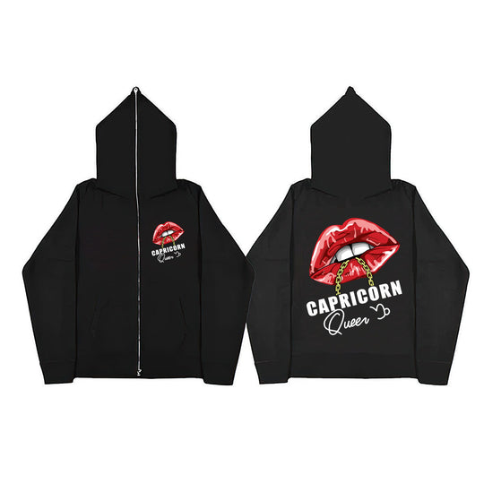 Damen Kapuzenjacke mit einzigartigem Lippenmotiv und Kapuze Fudus
