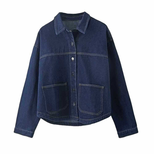 Damen lässige Jeansjacke mit praktischen Taschen Fudus
