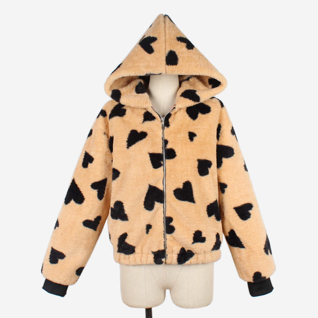 Damen Kuschelige Fleecejacke mit Herzmuster Fudus