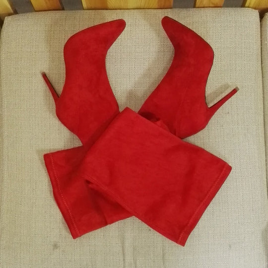 Damen hohe Overknee-Stiefel aus Kunstleder mit schmalem Absatz Fudus