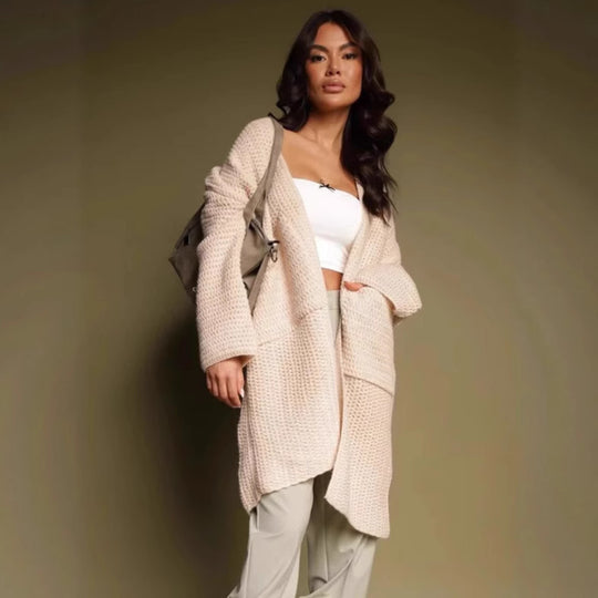 Damen Grobstrickjacke mit lässigem Schnitt und praktischen Taschen Fudus