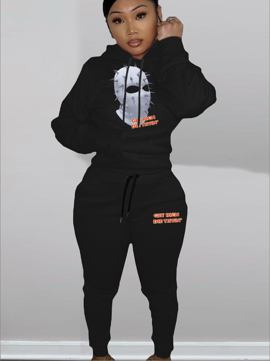 Damen Hoodie und Jogginghose Set mit künstlerischem Grafikdruck Fudus