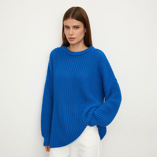 Damen Grobstrickpullover mit lässigem Schnitt und weitem Kragen Fudus