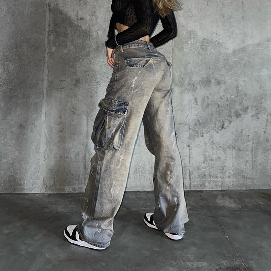 Damen lässige Cargo-Jeans im Vintage-Look Fudus
