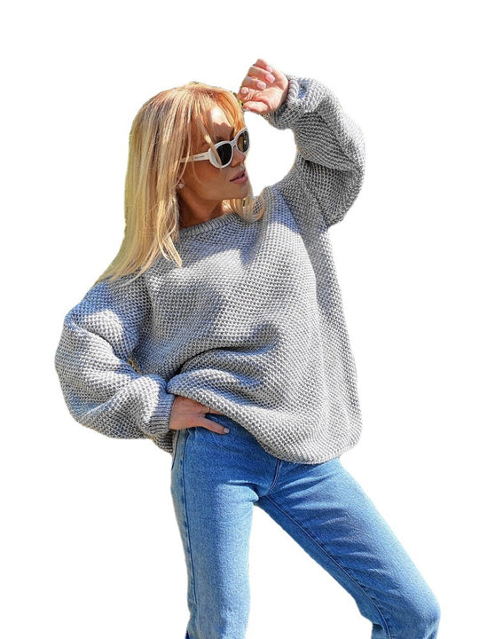 Damen Grobstrickpullover mit luftiger Struktur und weitem Schnitt Fudus