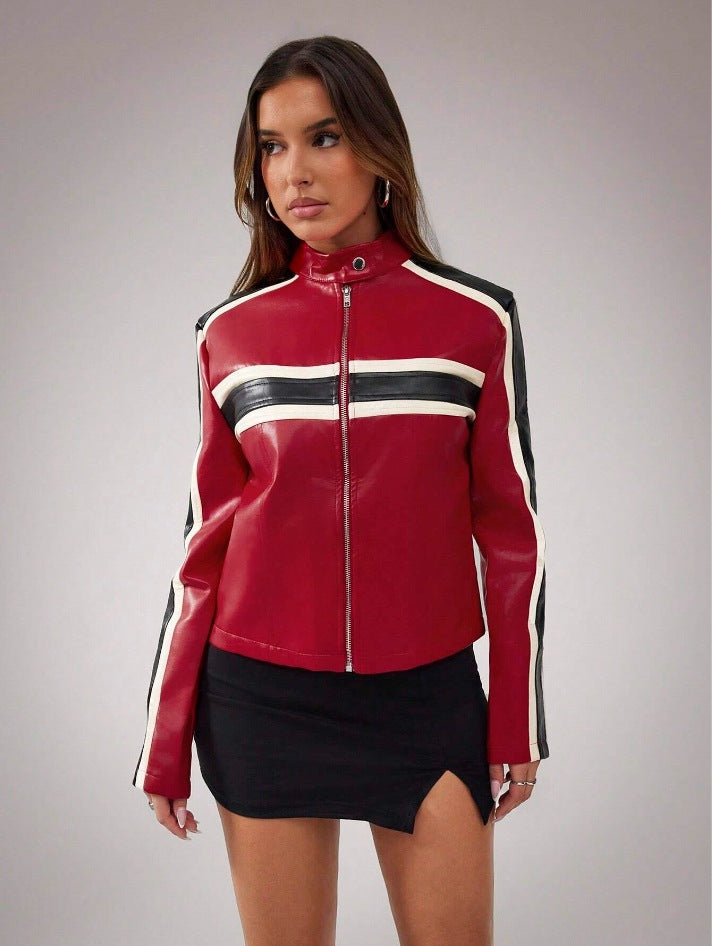 Damen Kunstlederjacke im sportlichen Retro-Design Fudus